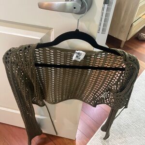 Princess Polly Khaki Open-Knit Sweater Shrug